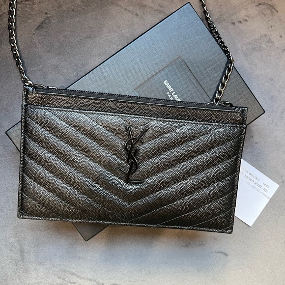 New Yves Saint Laurent black monogram clutch / crossbody - Picture 3 of 13
